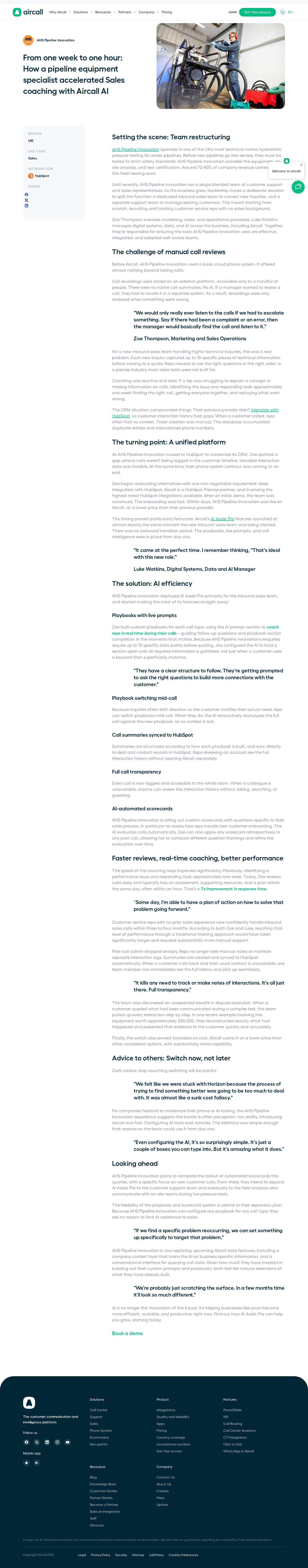Screenshot of Aircall x AHS Pipeline Innovation, one week to one hour on sales coaching