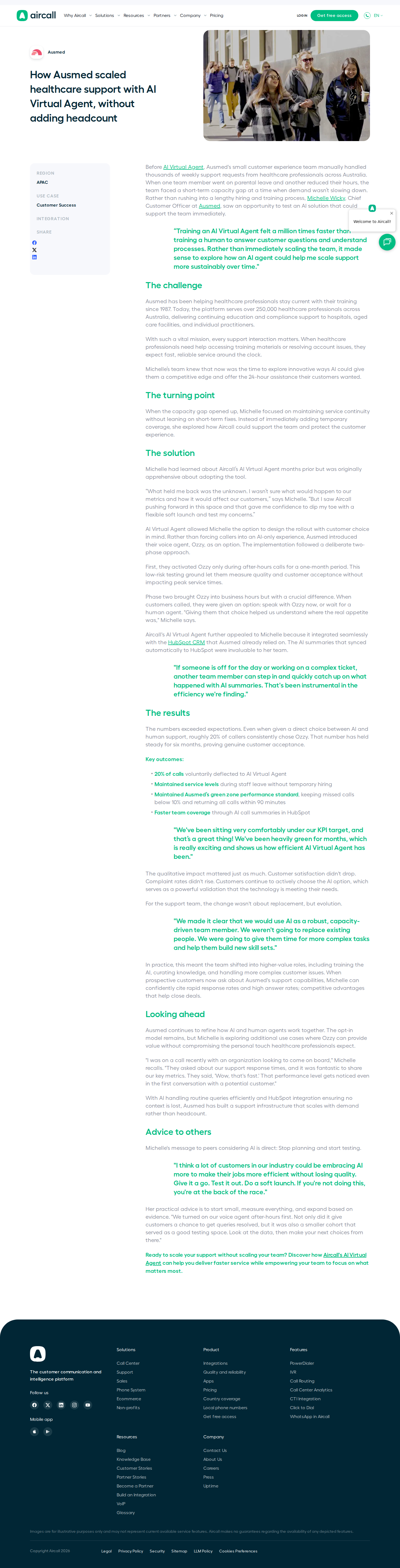 Screenshot of Aircall x Ausmed, scaling healthcare support without adding headcount