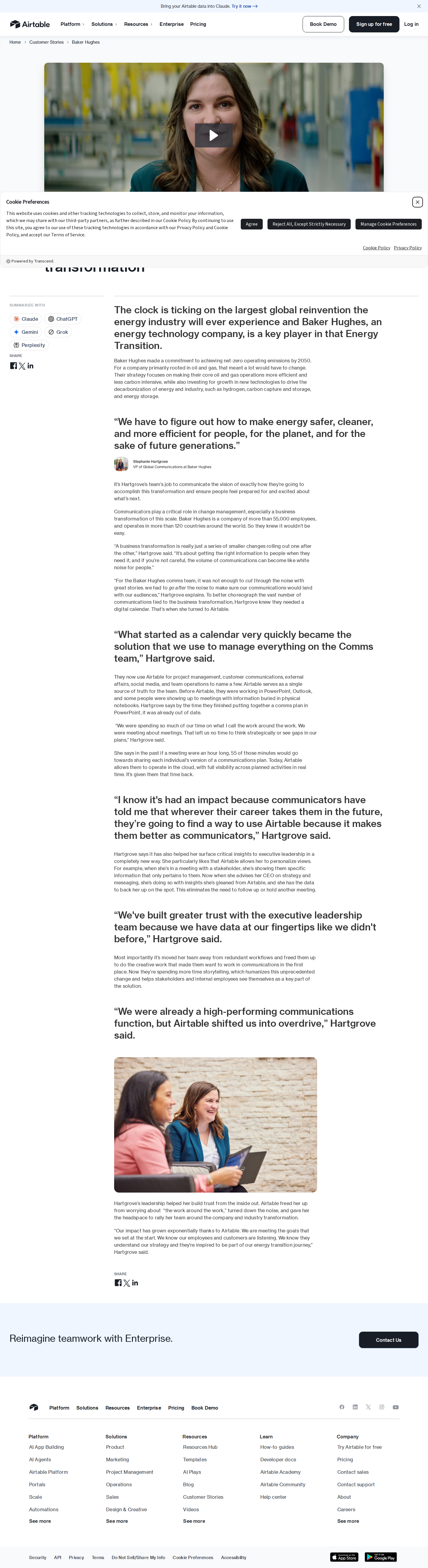 Full screenshot of Airtable x Baker Hughes, freed from the work around the work