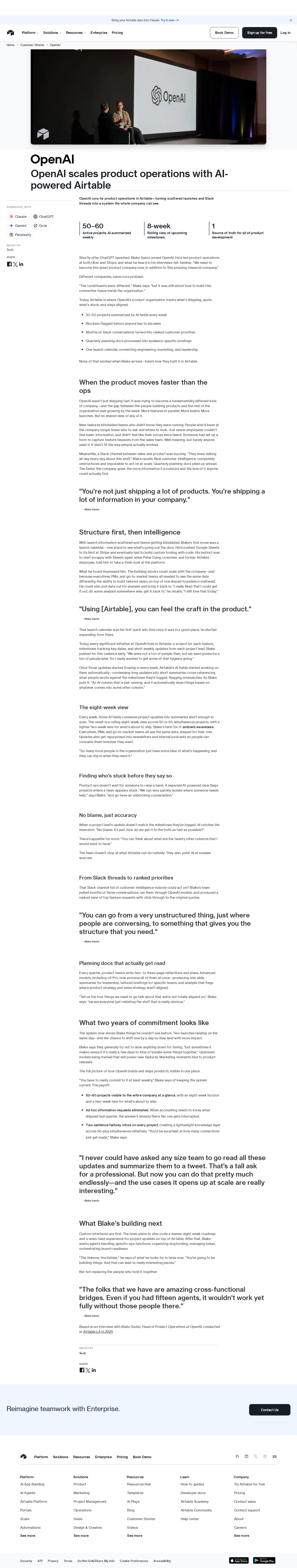 Screenshot of Airtable x OpenAI: Building product ops from nothing at hypergrowth speed