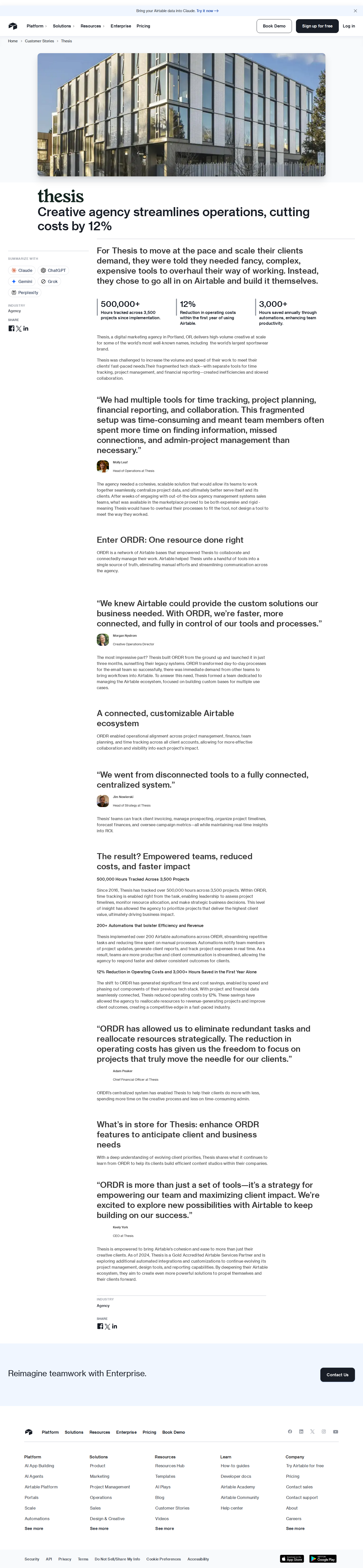 Screenshot of Airtable x Thesis, custom ops platform cuts costs 12%