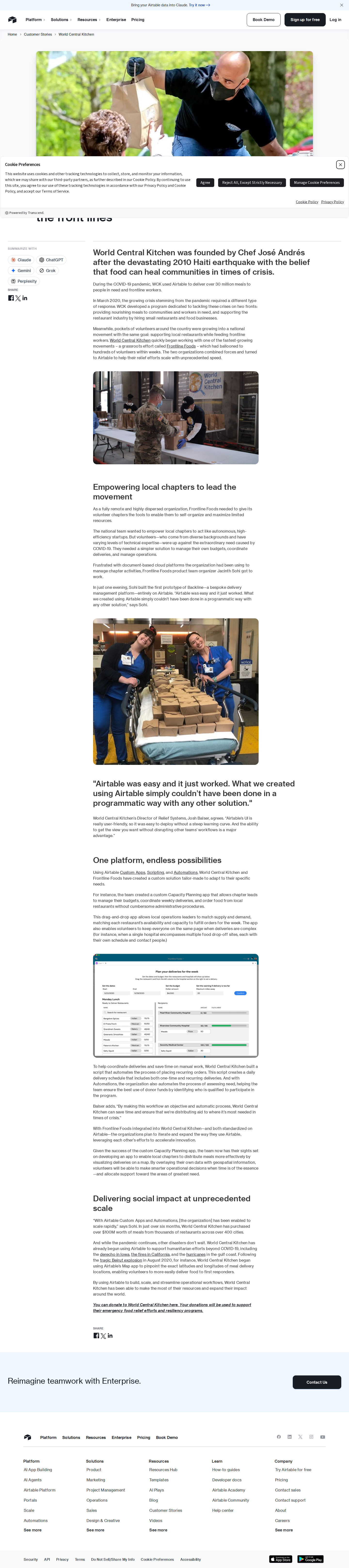 Full screenshot of Airtable x World Central Kitchen, 30M meals built on a one-night prototype