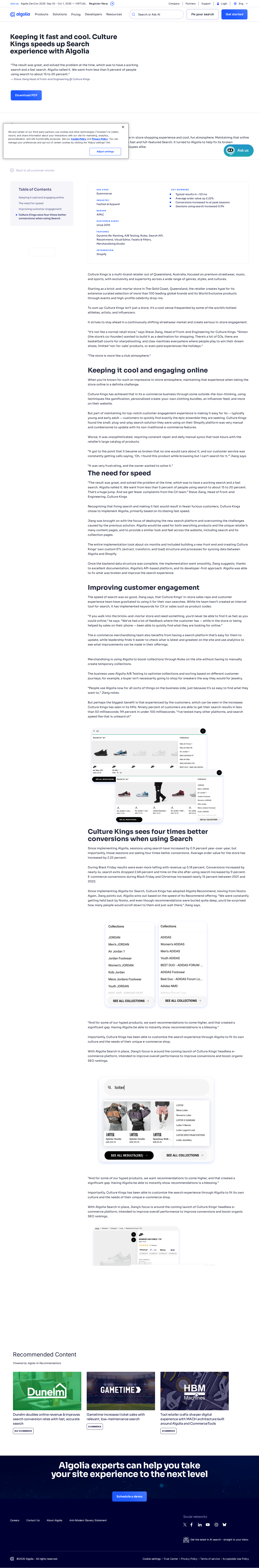Screenshot of Algolia x Culture Kings, from broken search to 4x conversions