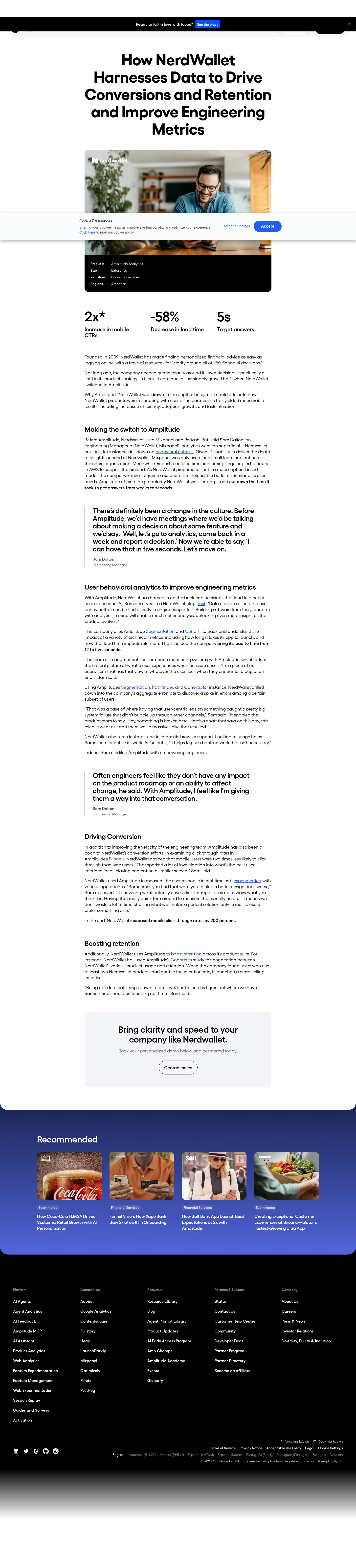 Screenshot of Amplitude x NerdWallet, from week-long waits to five-second answers