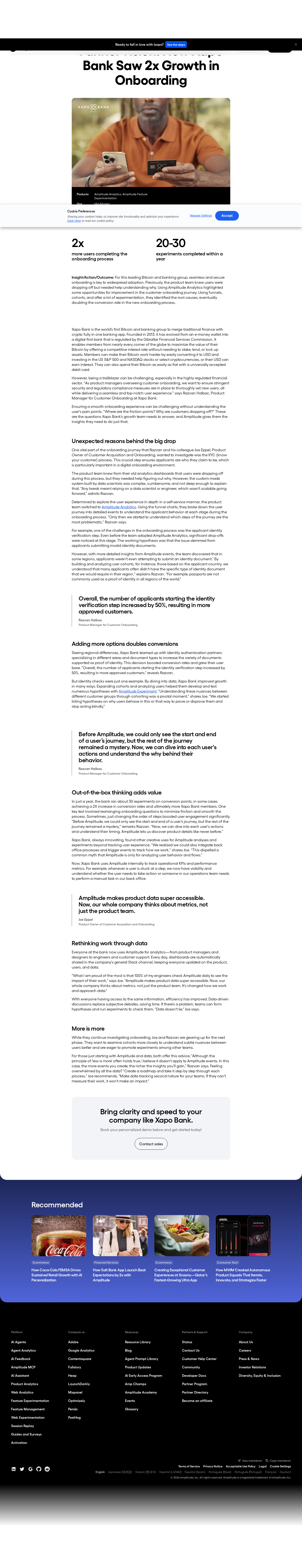 Screenshot of Amplitude x Xapo Bank, from funnel blindness to 2x onboarding conversion