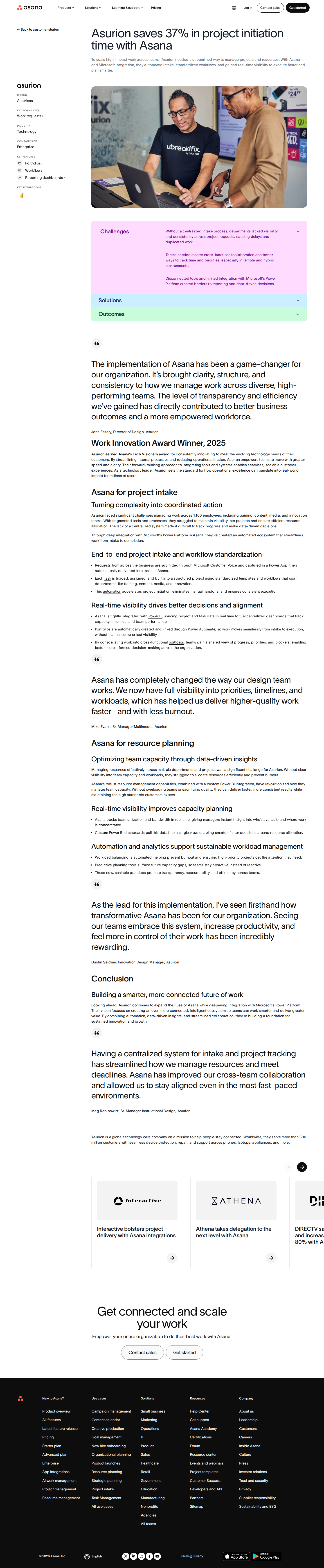 Screenshot of Asana x Asurion, 37% faster project initiation through automated intake