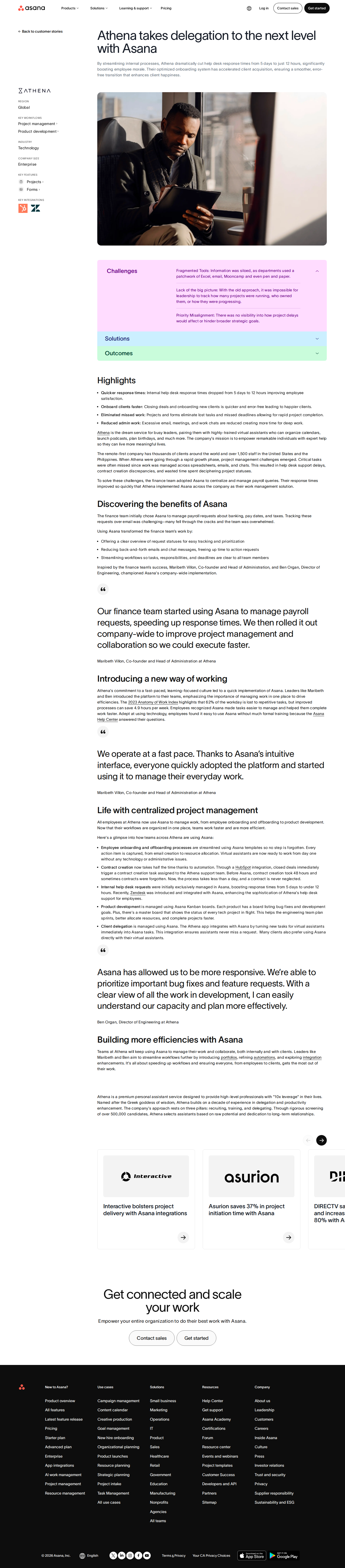 Screenshot of Asana x Athena, from 5-day delays to 12-hour response times