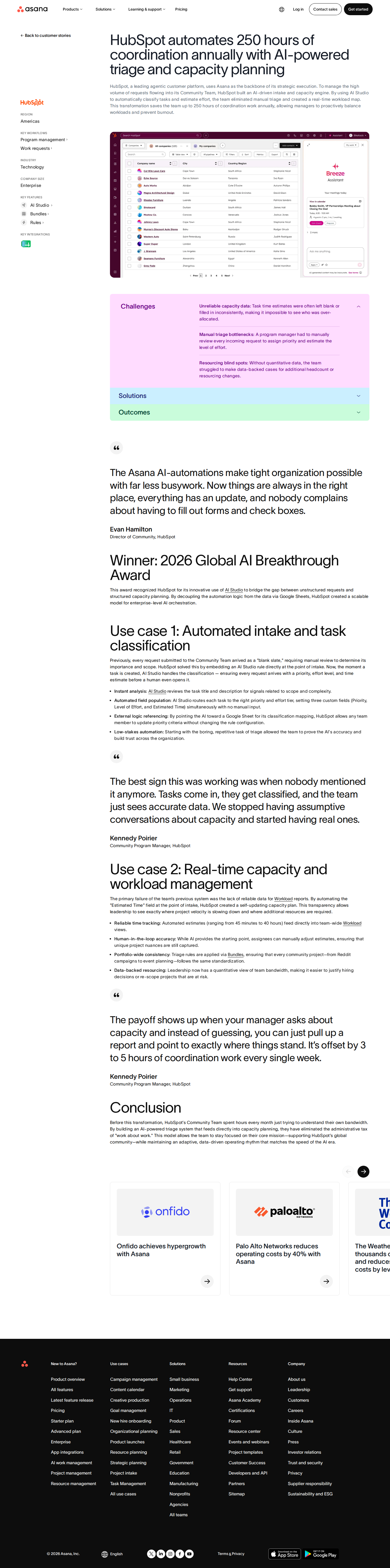 Screenshot of Asana x HubSpot, AI triage ends capacity guesswork