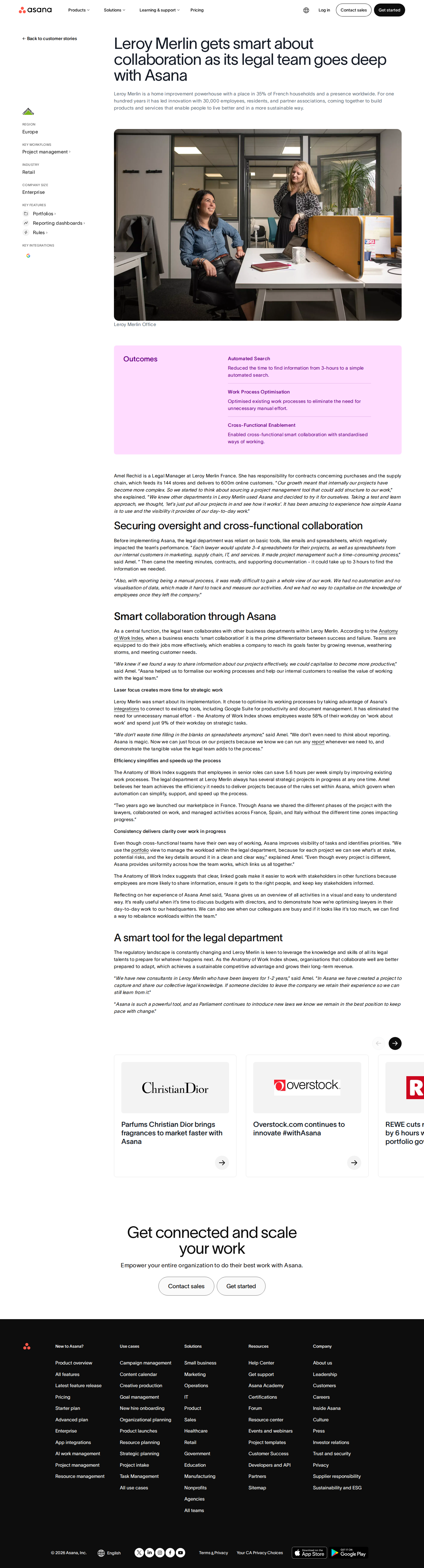 Full screenshot of Asana x Leroy Merlin, legal team cuts 3-hour information hunts to seconds