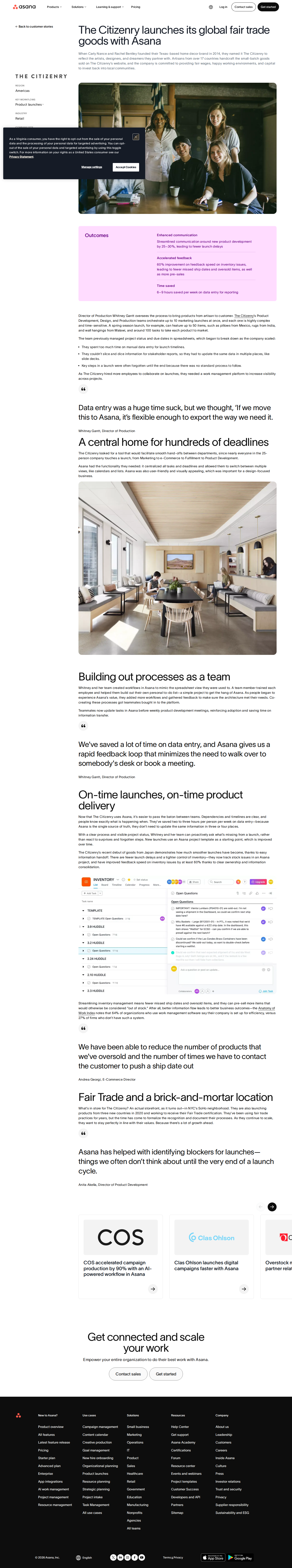 Full screenshot of Asana x The Citizenry, smoother global product launches at scale