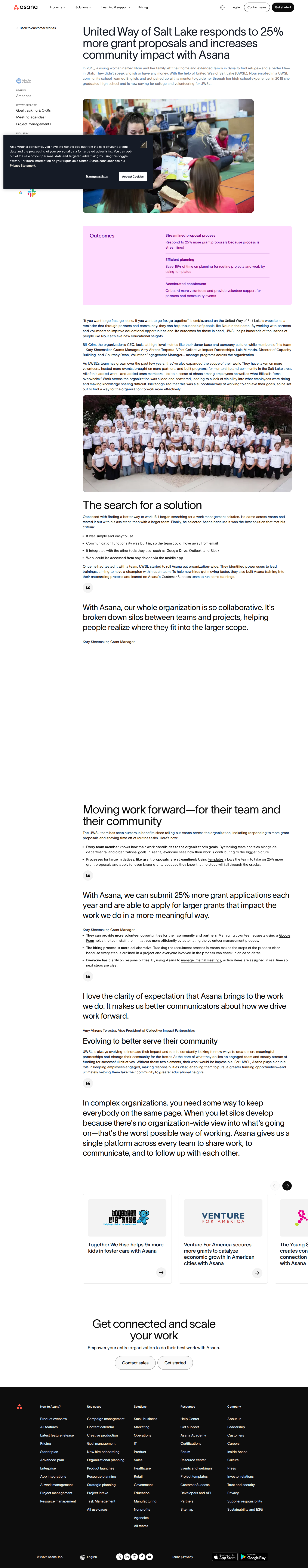 Full screenshot of Asana x United Way of Salt Lake, 25% more grants pursued