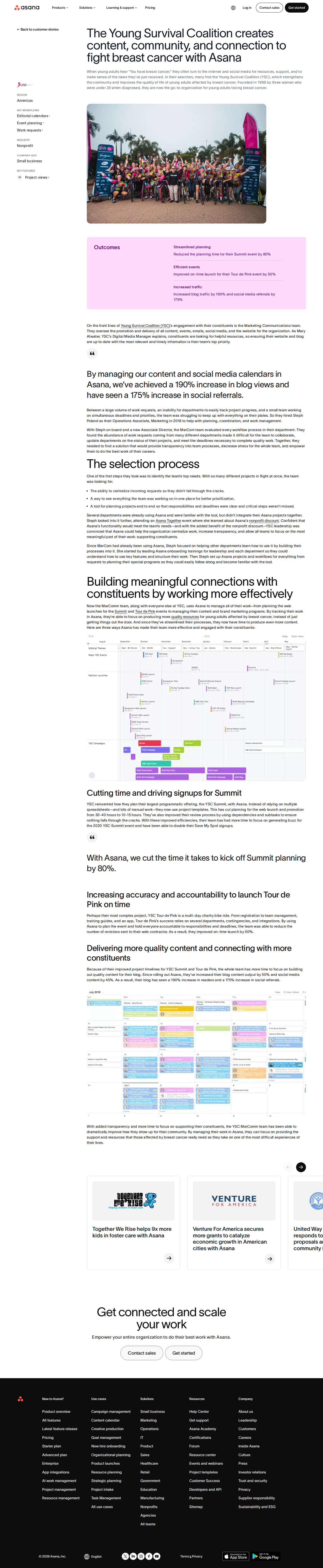 Full screenshot of Asana x Young Survival Coalition, 80% less planning time for a mission-driven team