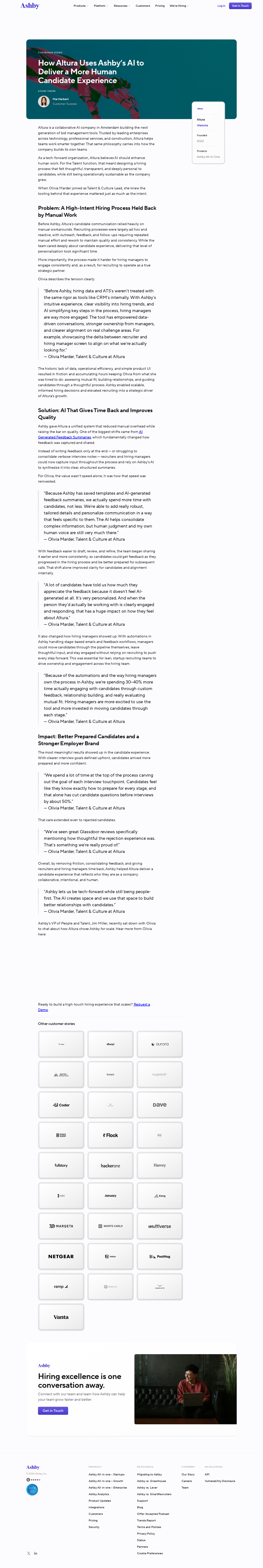 Screenshot of Ashby x Altura, AI saves recruiter time and improves candidate experience