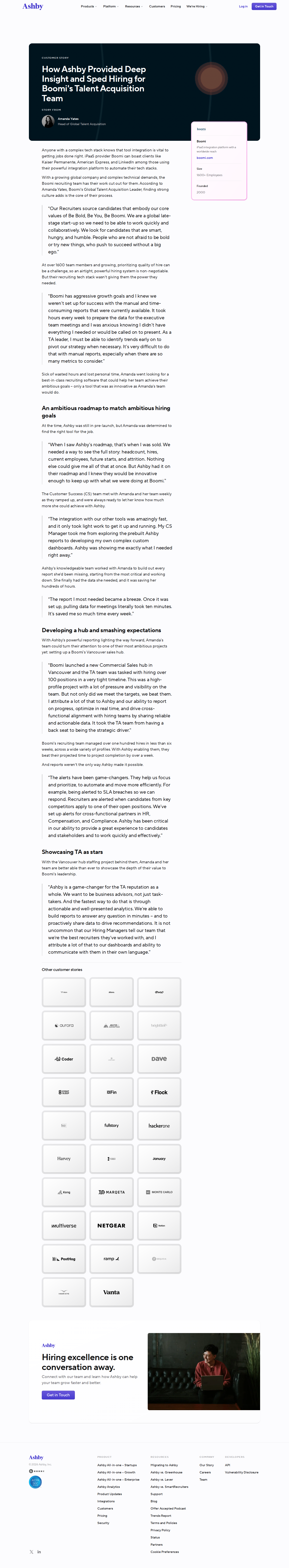 Screenshot of Ashby x Boomi, from manual reporting chaos to strategic hiring driver
