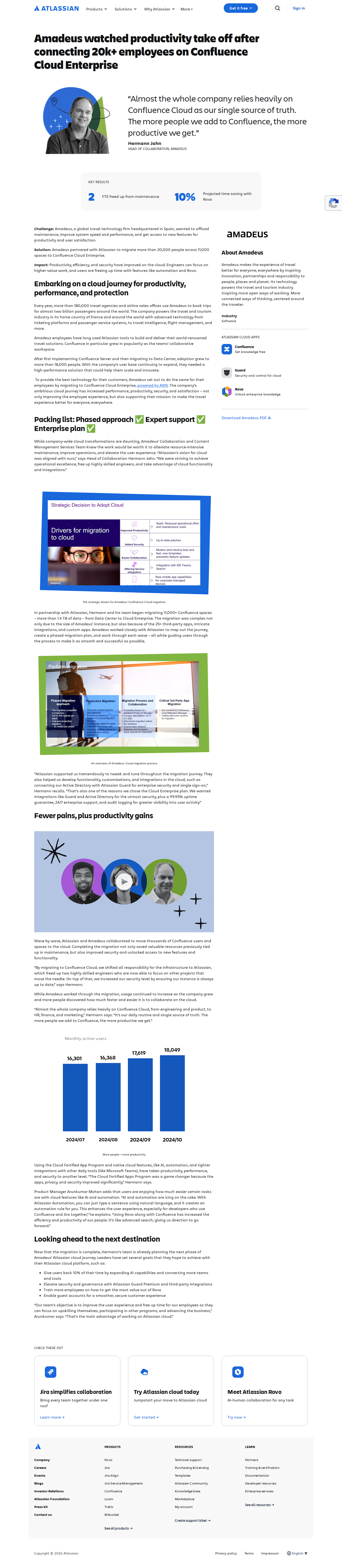 Screenshot of Atlassian x Amadeus, 20k-user cloud migration frees two engineers