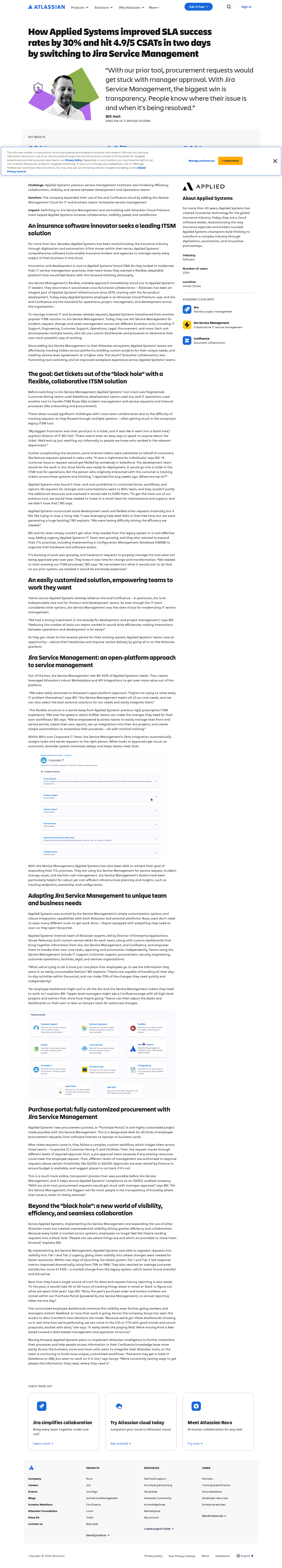 Screenshot of Atlassian x Applied Systems, from black hole to 98% SLA in two days