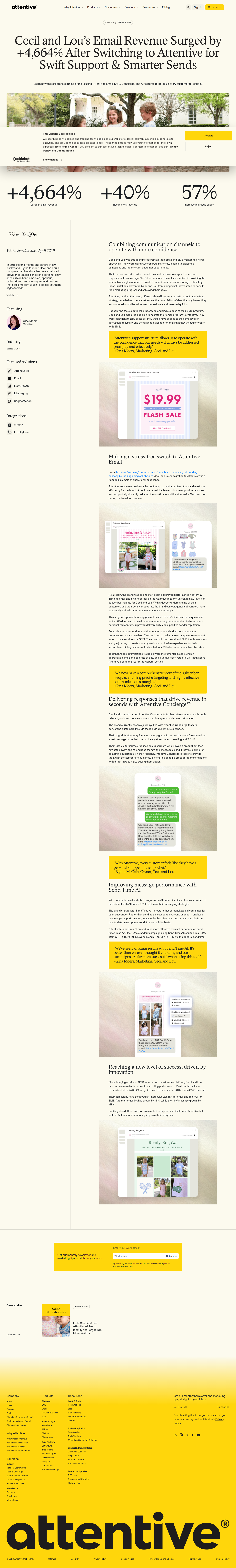 Screenshot of Attentive x Cecil and Lou, 4,664% email revenue surge after platform consolidation