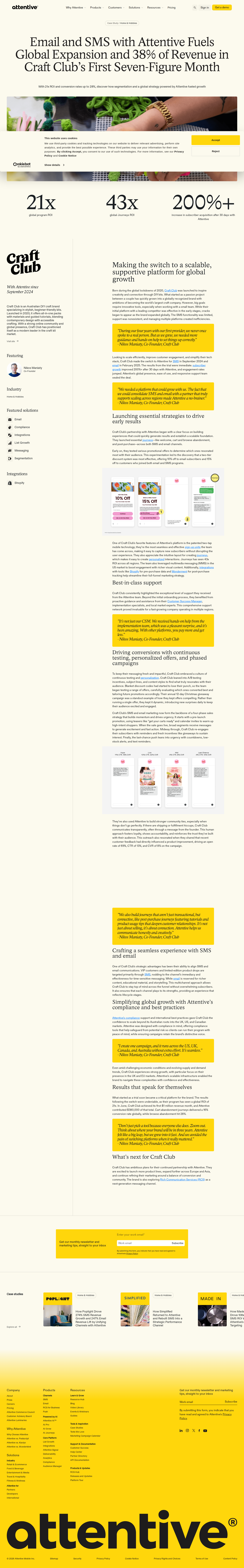 Screenshot of Attentive x Craft Club, first seven-figure month fueled by SMS and email