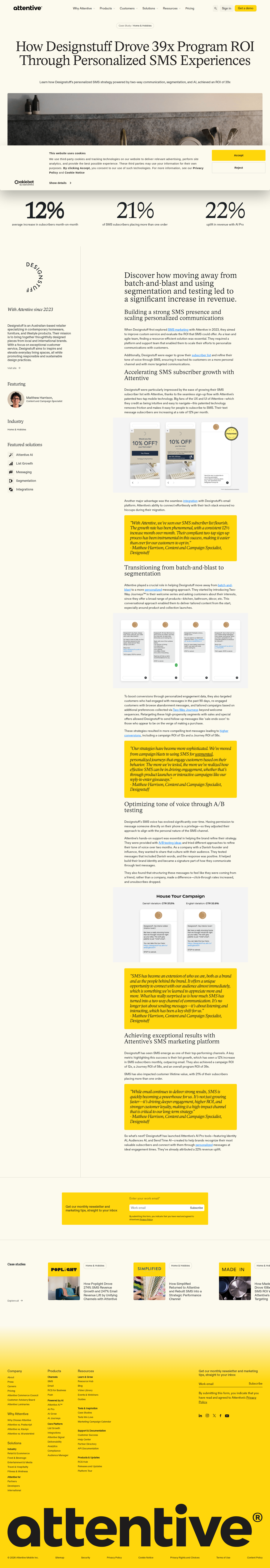 Screenshot of Attentive x Designstuff, 39x SMS program ROI through segmentation and AI