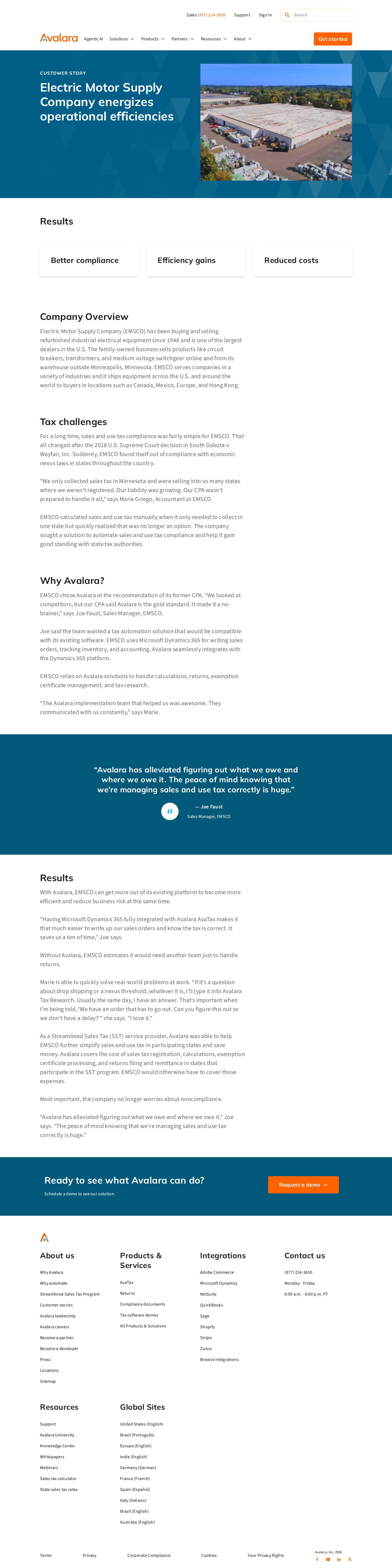 Screenshot of Avalara x EMSCO, Wayfair compliance crisis resolved