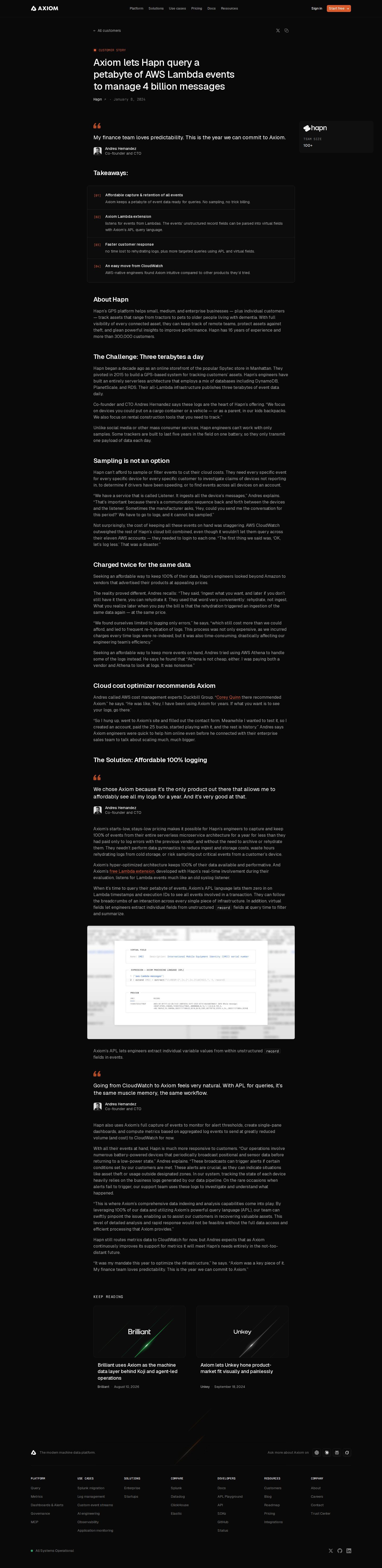 Screenshot of Axiom x Hapn: From sampling disasters to a petabyte of logs at lower cost