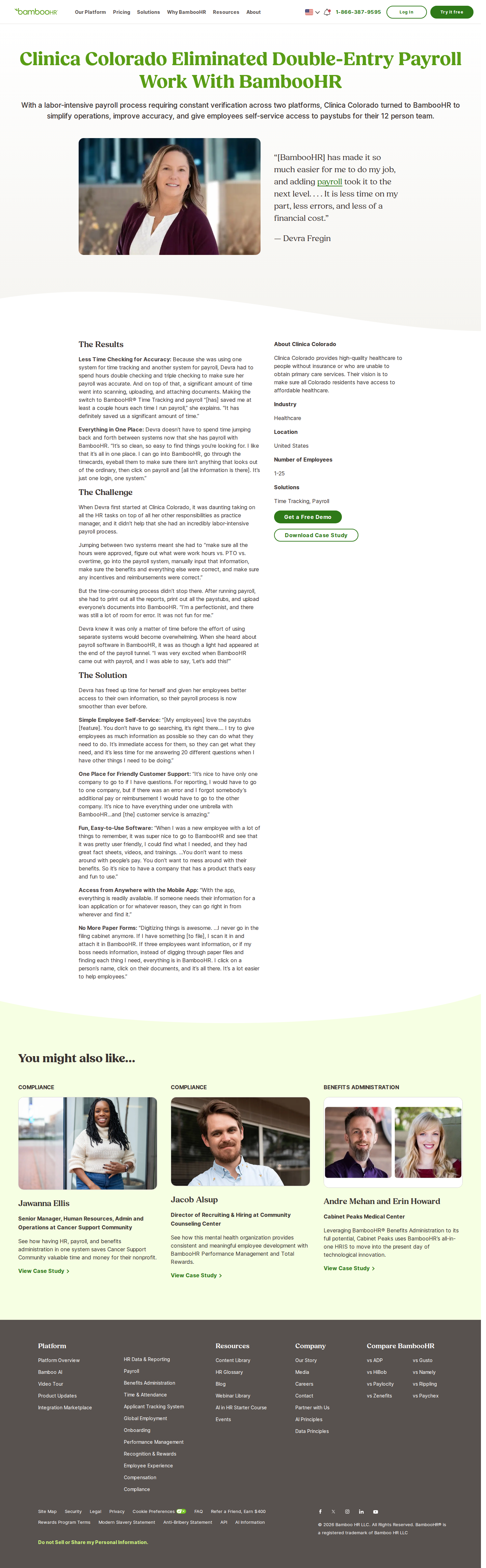 Screenshot of BambooHR x Clinica Colorado, eliminating double-entry payroll work
