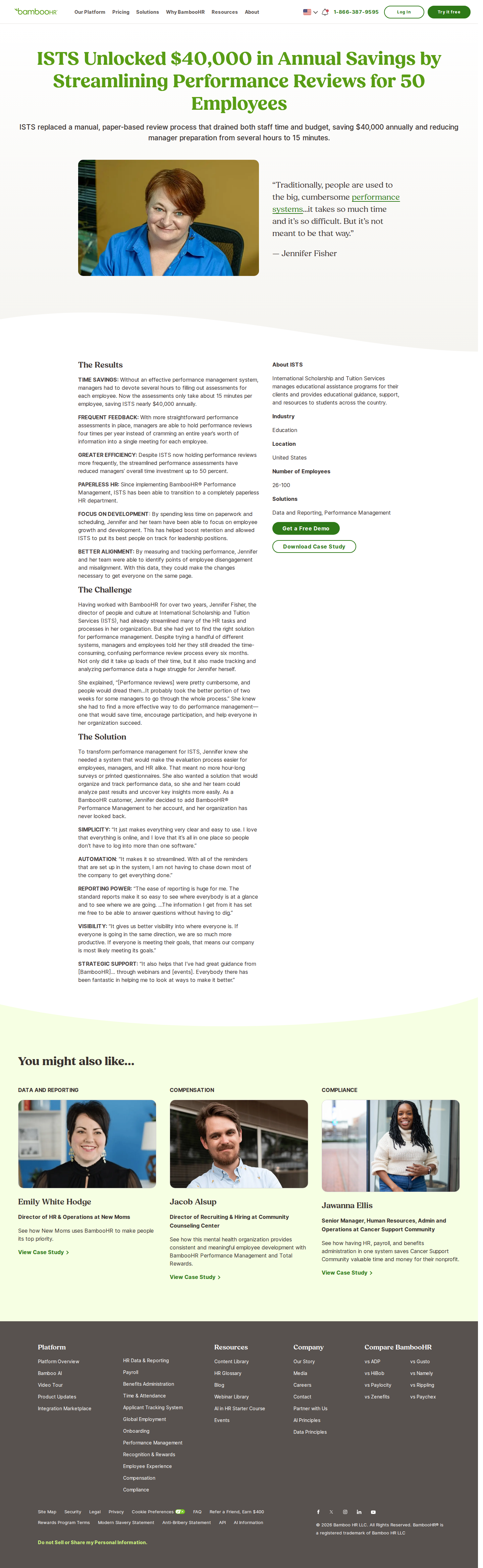 Screenshot of BambooHR x ISTS, $40K saved by fixing performance reviews