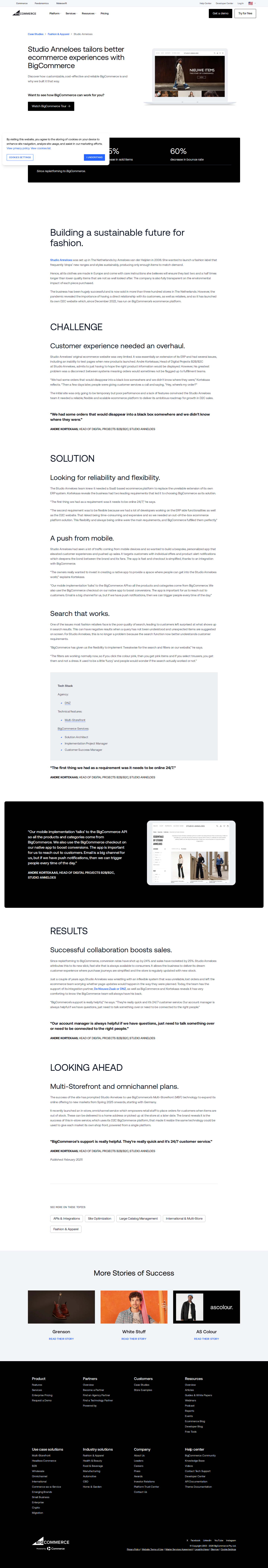 Screenshot of BigCommerce x Studio Anneloes, replatform lifts conversions 24%