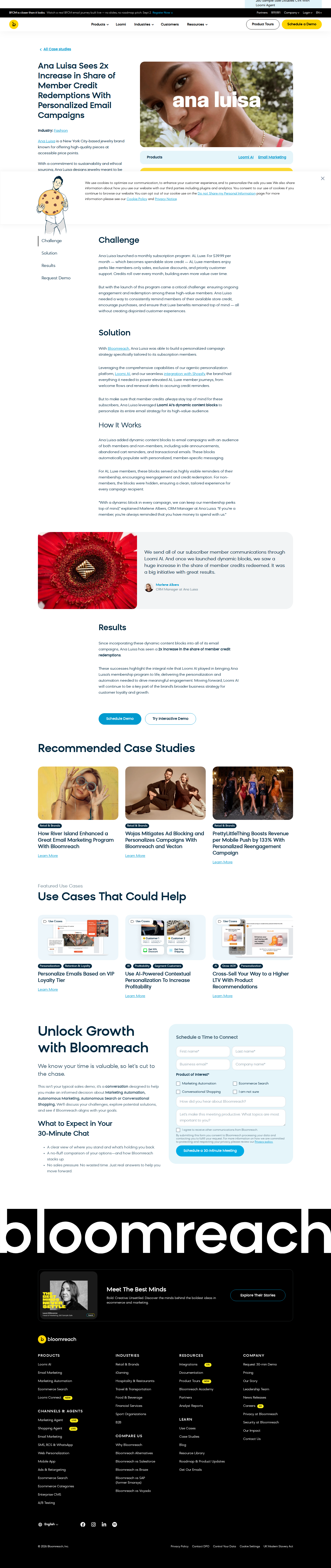 Screenshot of Bloomreach x Ana Luisa, 2x credit redemptions with dynamic email blocks