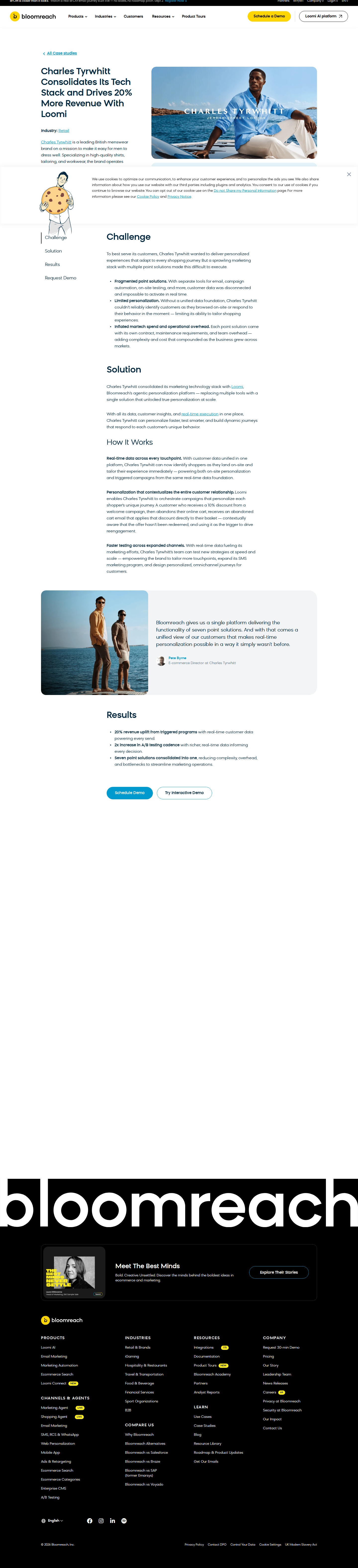Screenshot of Bloomreach x Charles Tyrwhitt, seven tools down to one