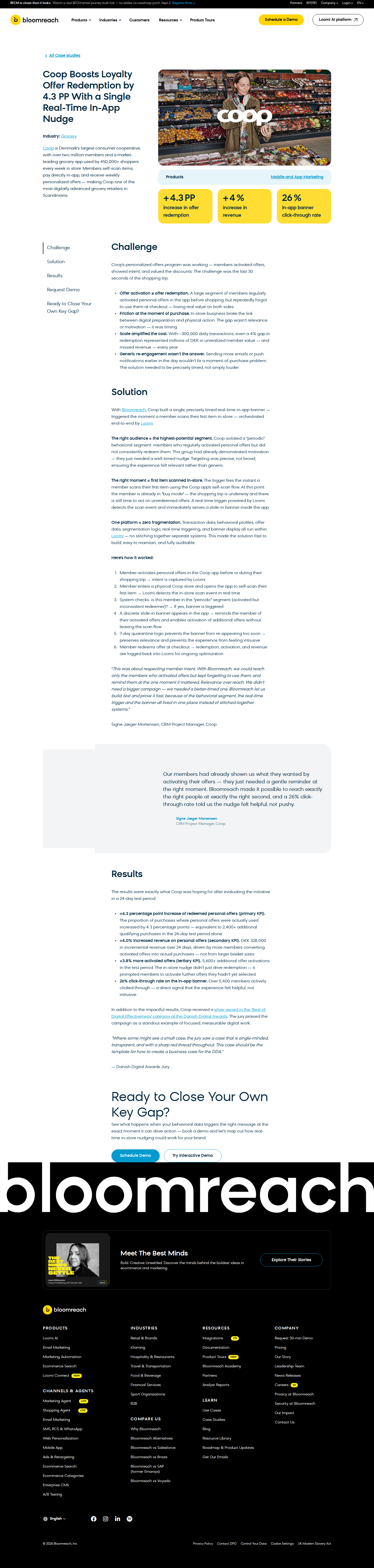 Screenshot of Bloomreach x Coop, a single in-app nudge closes the offer redemption gap