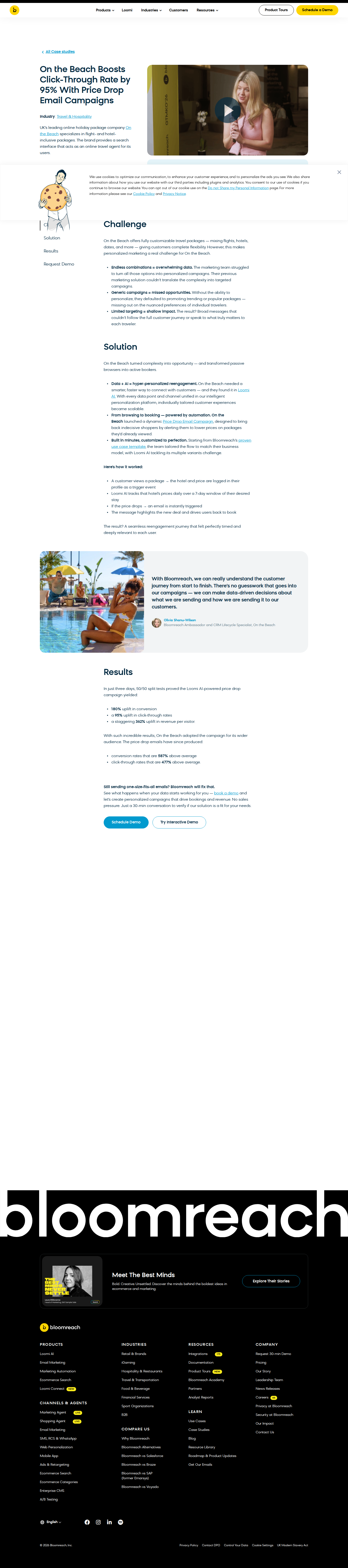 Screenshot of Bloomreach x On the Beach, price drop emails drive 587% conversion lift