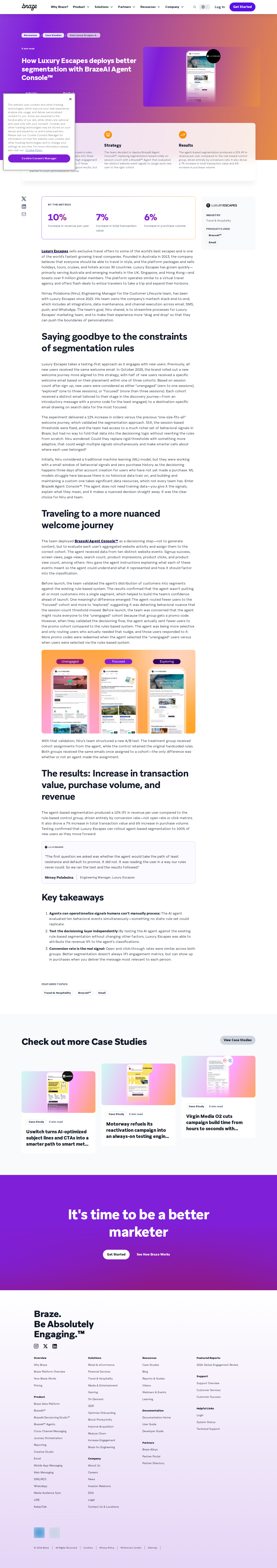 Screenshot of Braze x Luxury Escapes, AI agent lifts revenue per user 10% by replacing rigid segmentation rules