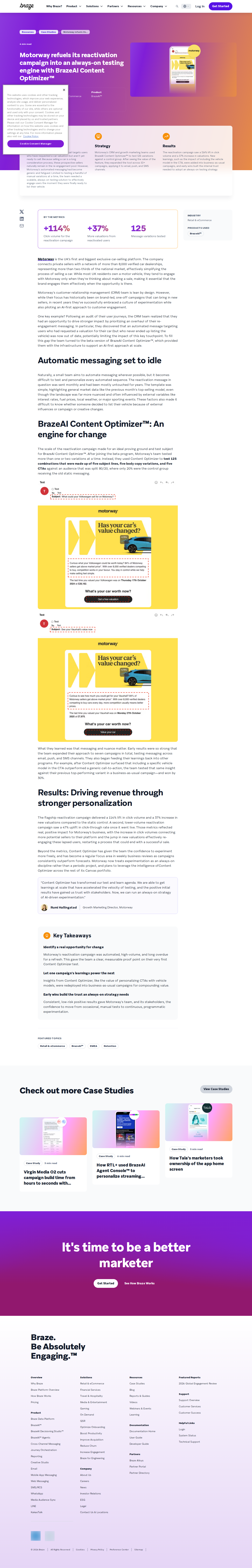 Screenshot of Braze x Motorway: 114% click lift from AI-powered reactivation testing
