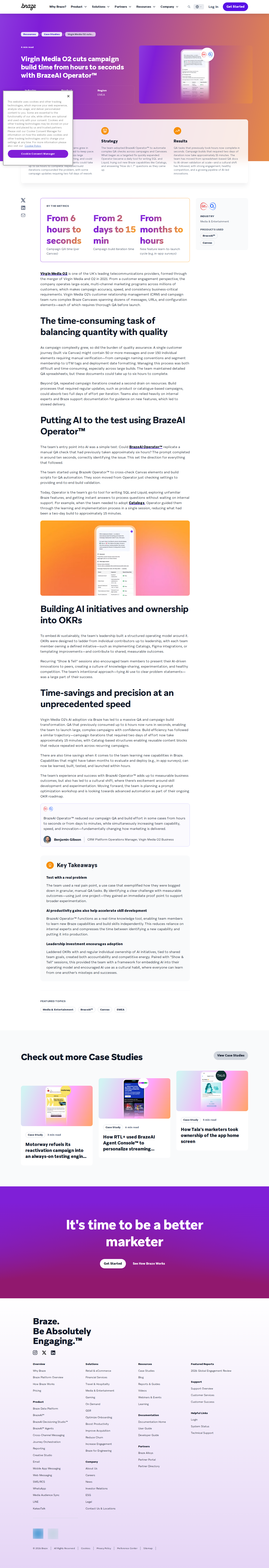 Screenshot of Braze x Virgin Media O2, campaign QA from 6 hours to seconds