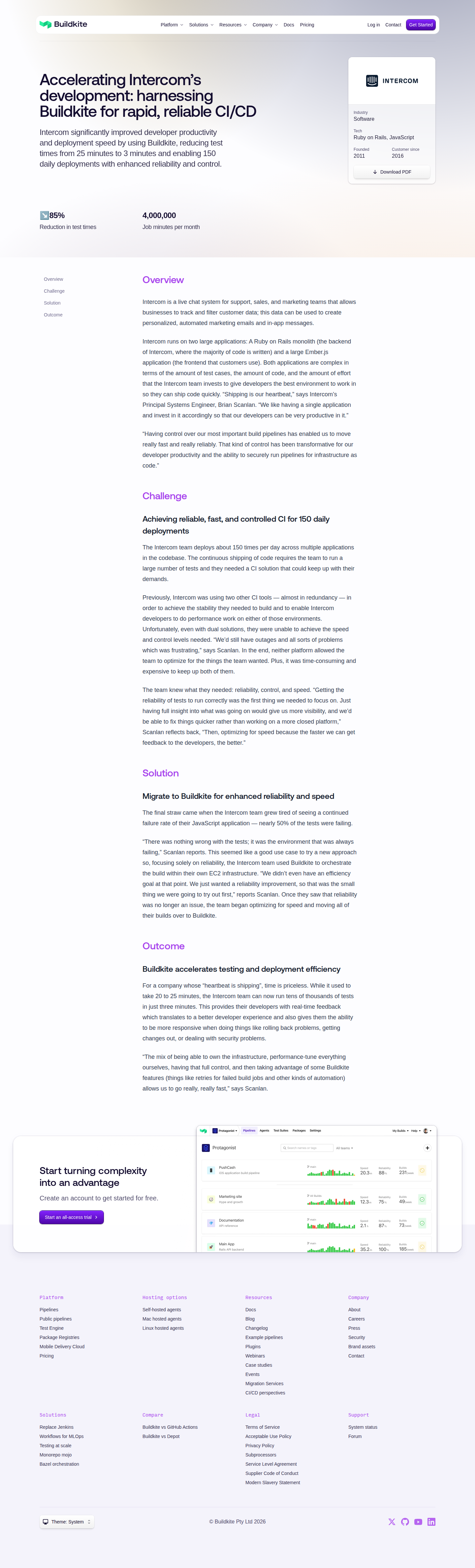 Screenshot of Buildkite x Intercom: 25-minute tests cut to 3 minutes
