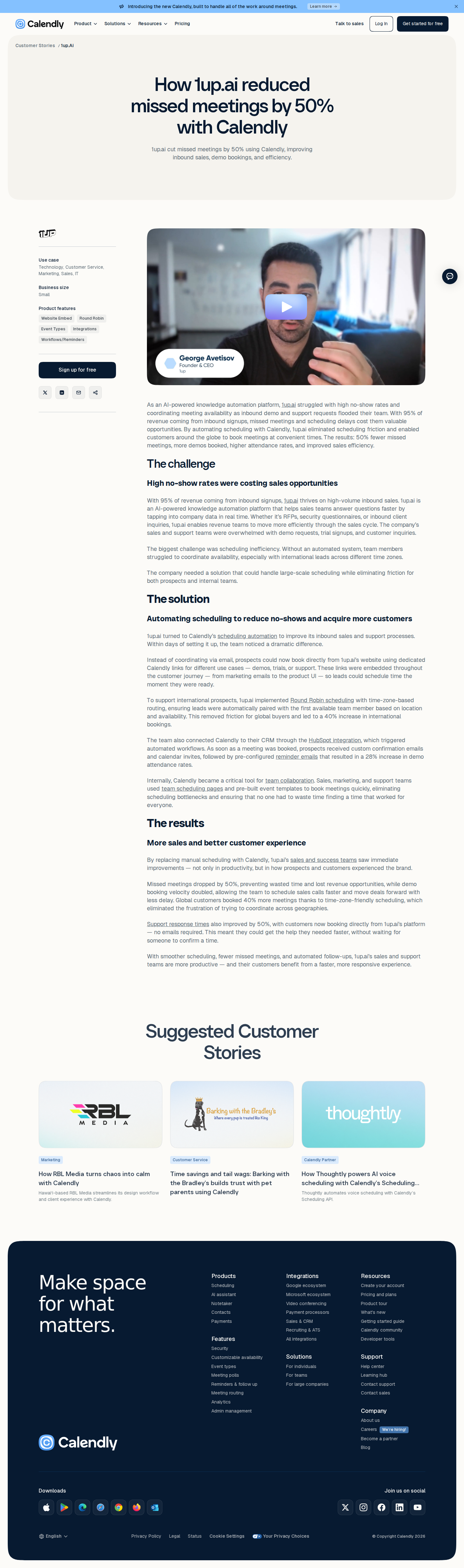 Screenshot of Calendly x 1up.ai, half the missed meetings