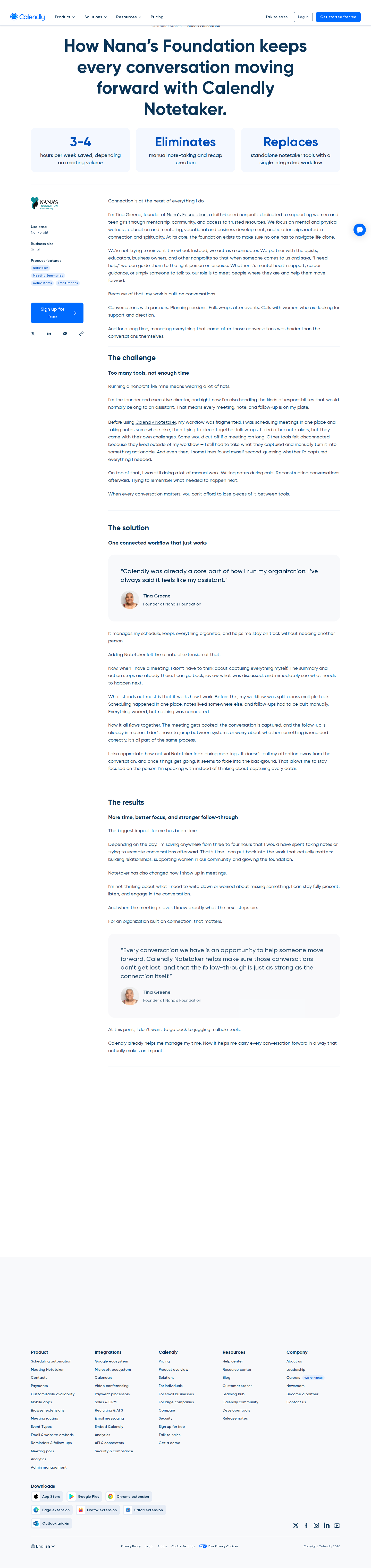 Screenshot of Calendly x Nana's Foundation, one tool ends the fragmented workflow