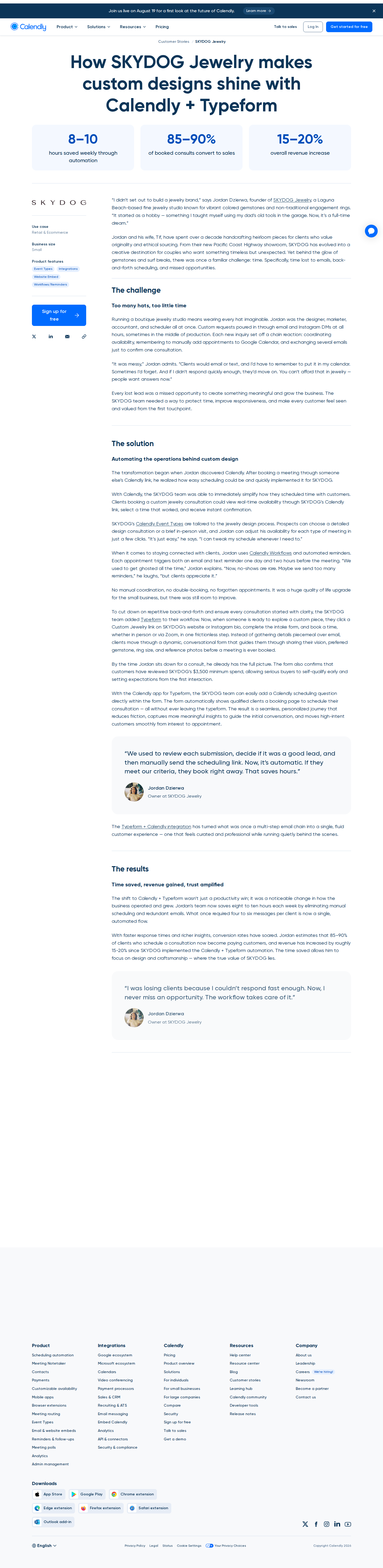 Screenshot of Calendly x SKYDOG Jewelry, automating custom jewelry intake from DMs to booked consults