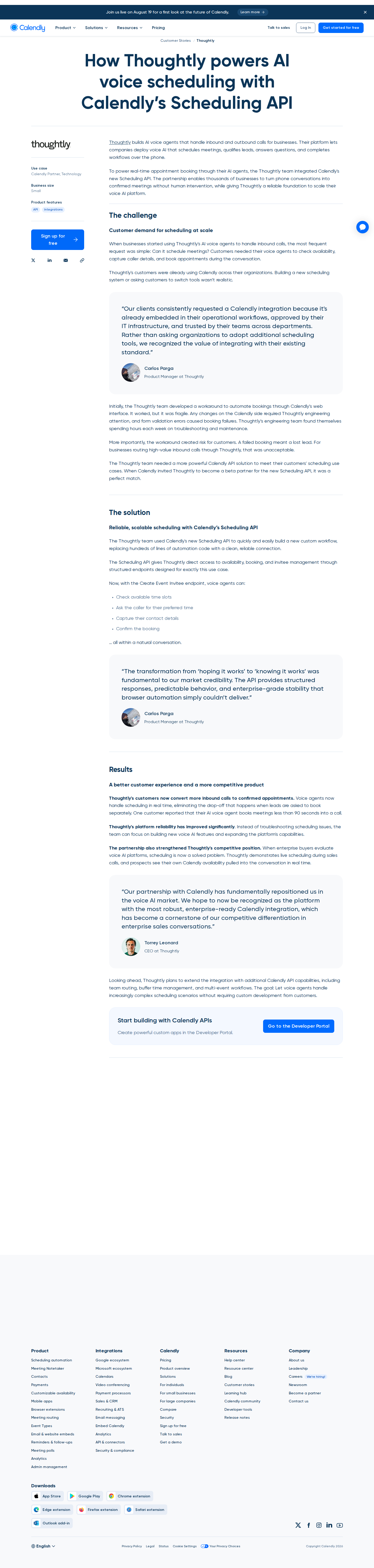 Screenshot of Calendly x Thoughtly, AI voice agents that book meetings mid-call