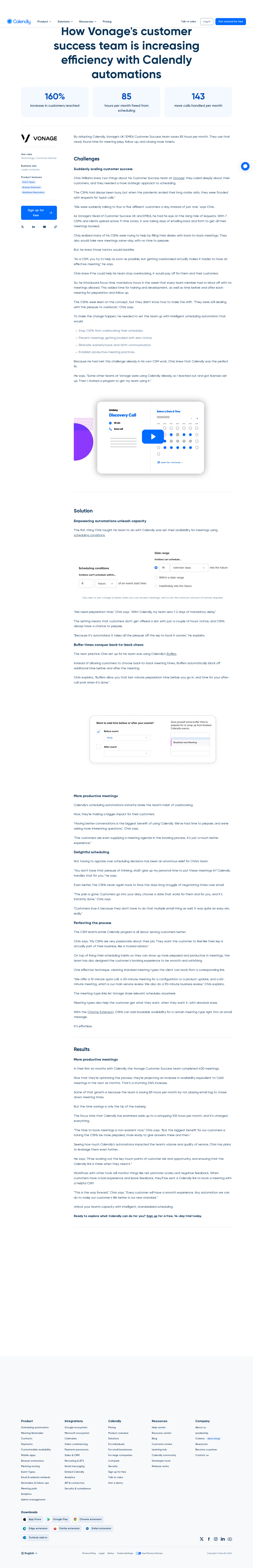 Full screenshot of Calendly x Vonage: 85 hours saved, better customer conversations