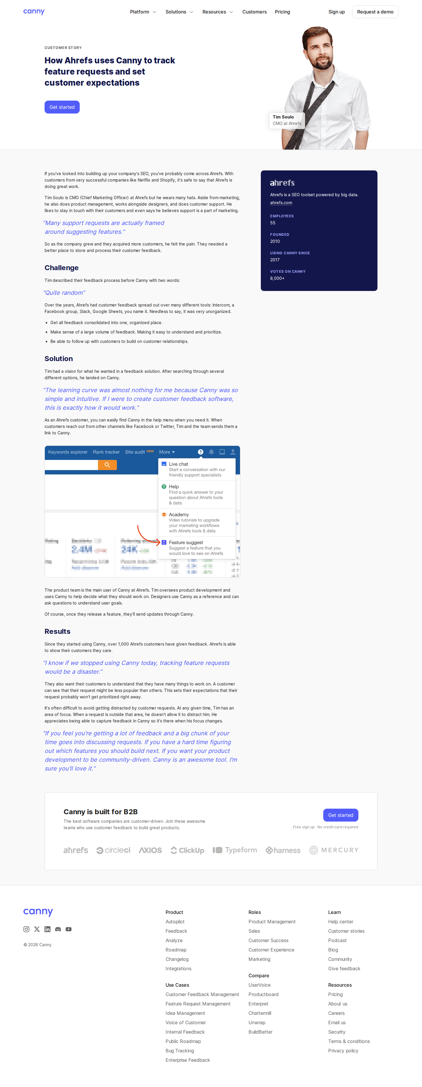 Screenshot of Canny x Ahrefs, from feedback chaos to one organized place