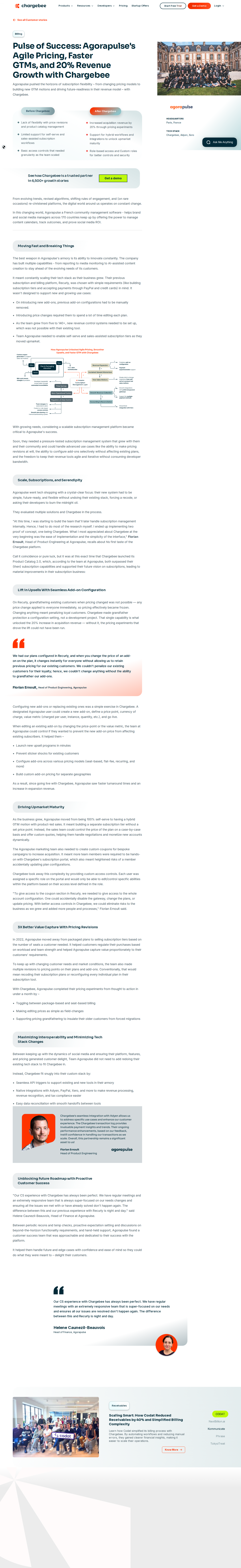 Full screenshot of Chargebee x Agorapulse, pricing flexibility unlocks 20% revenue growth