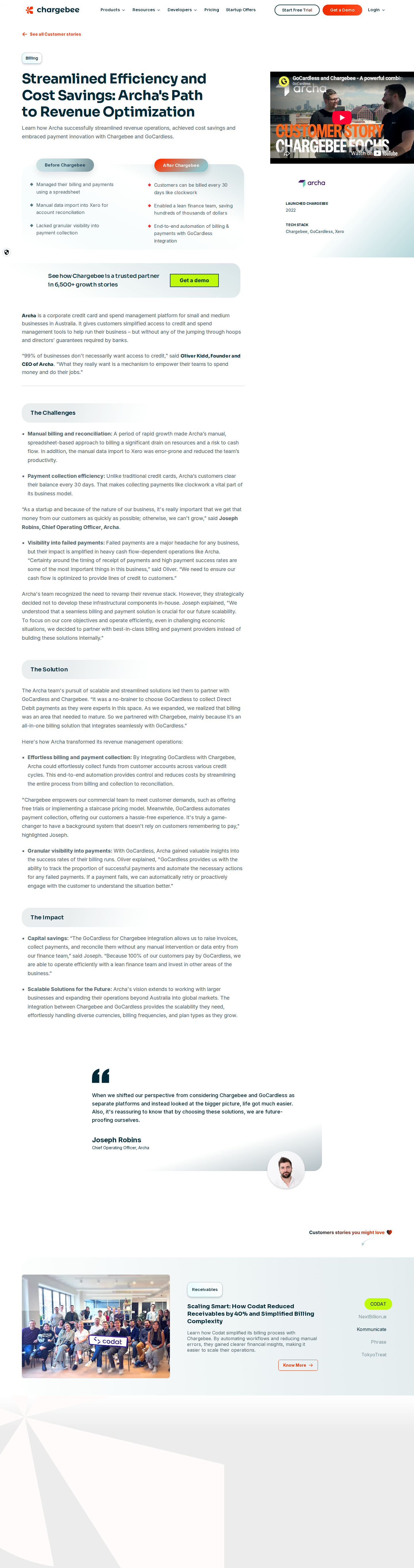 Full screenshot of Chargebee x Archa, manual billing was choking a cash-flow-dependent fintech