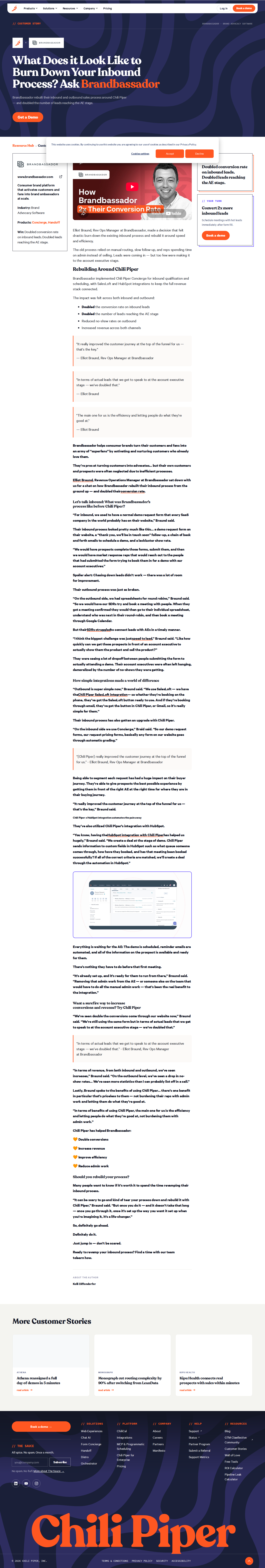Screenshot of Chili Piper x Brandbassador: Doubled leads reaching the AE stage by rebuilding inbound from scratch