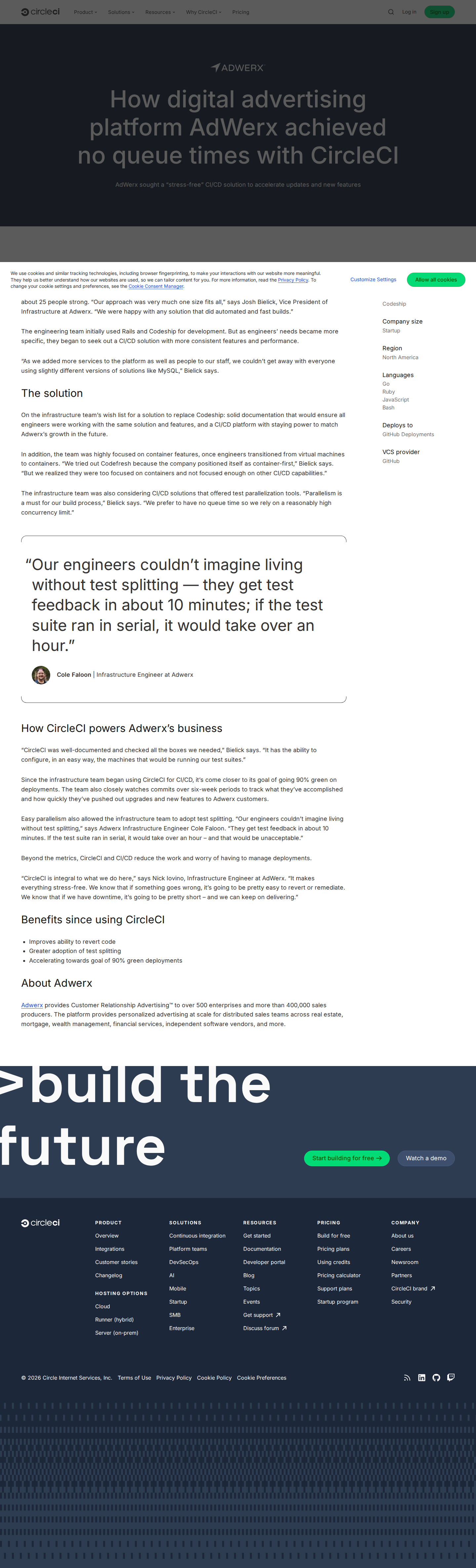 Screenshot of CircleCI x Adwerx: From hour-long test runs to 10-minute feedback