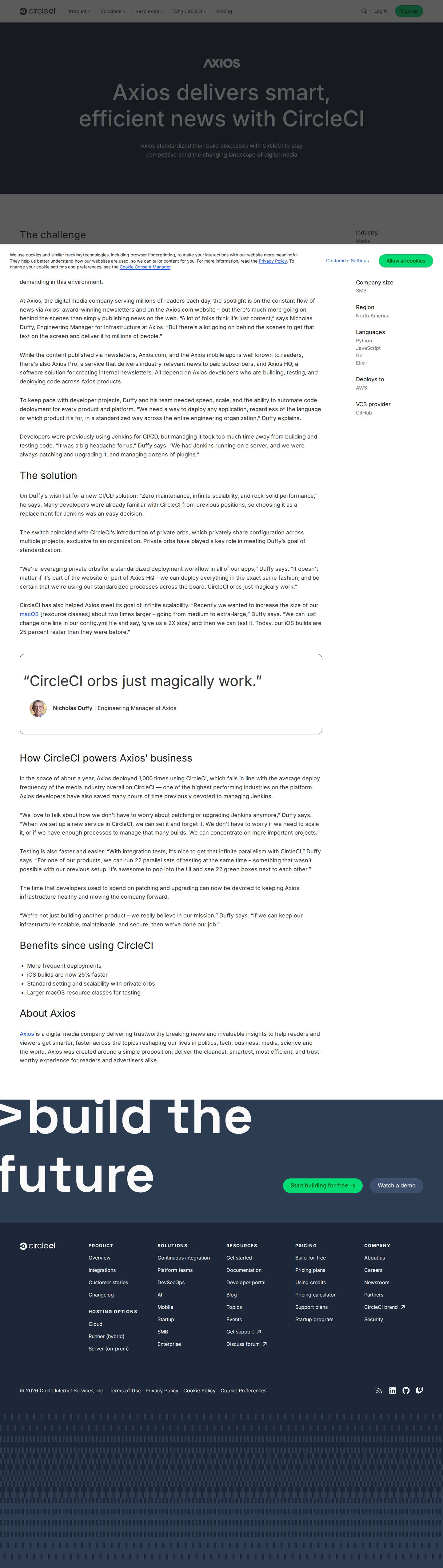Screenshot of CircleCI x Axios, ditching Jenkins to free up developer time