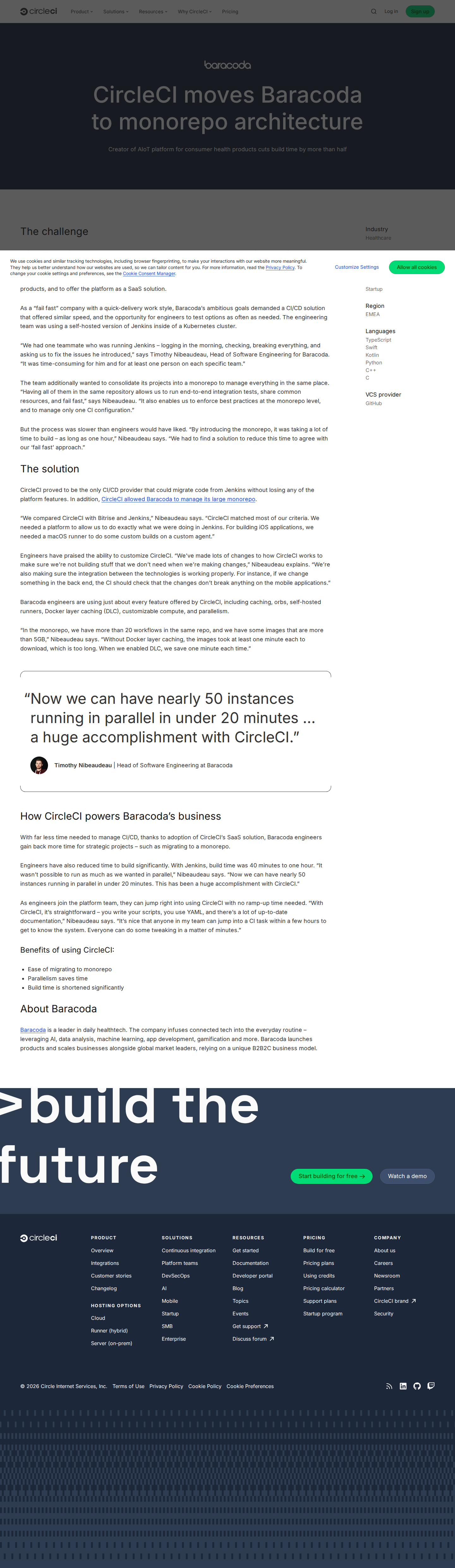 Screenshot of CircleCI x Baracoda, monorepo build time cut by more than half
