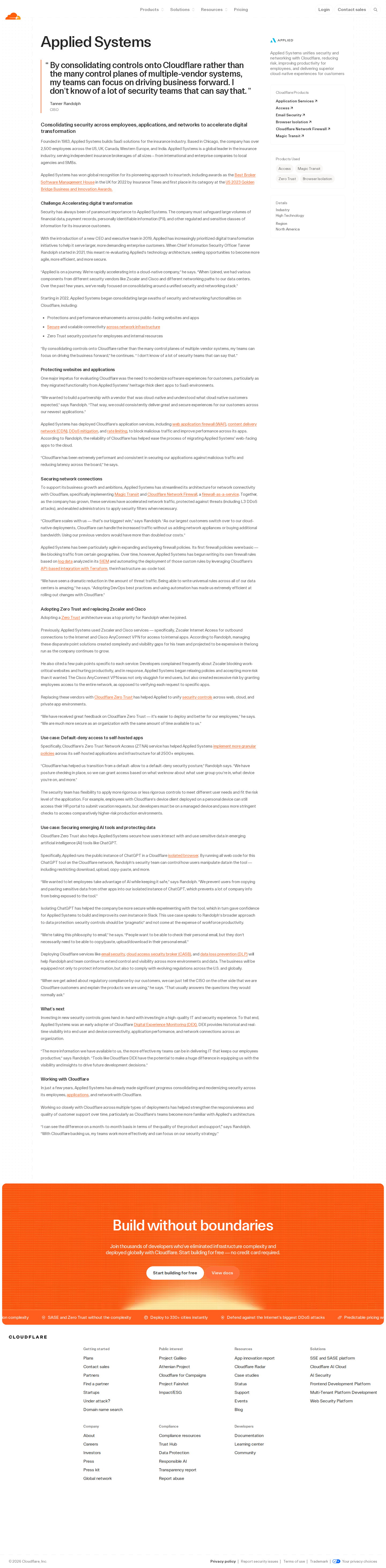 Full screenshot of Cloudflare x Applied Systems, consolidating a multi-vendor security stack into one