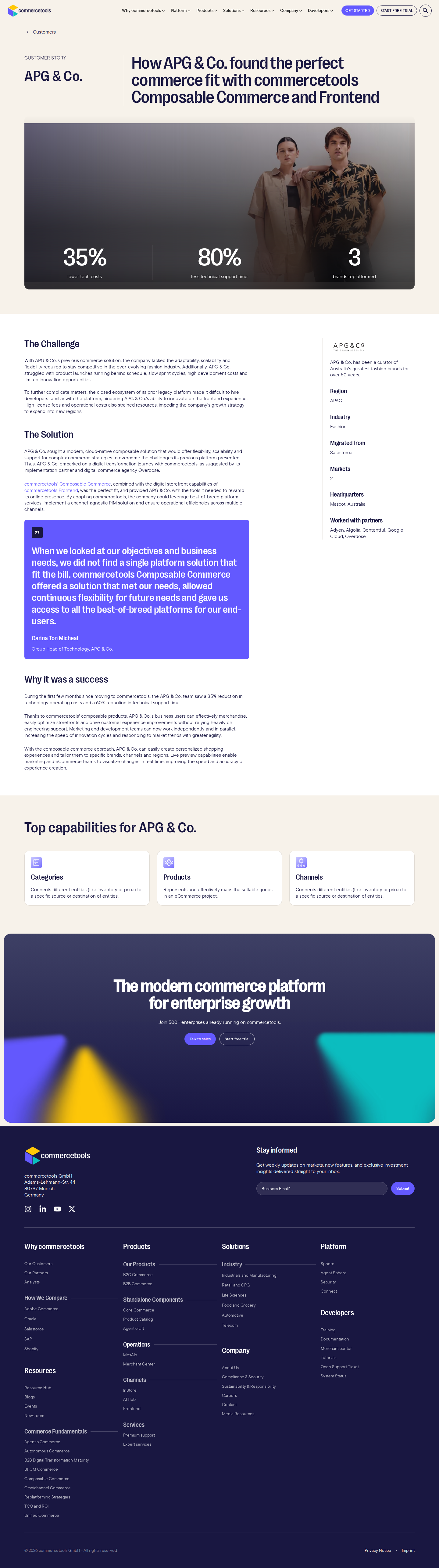 Screenshot of commercetools x APG & Co., 35% cost cut on a composable replatform from Salesforce